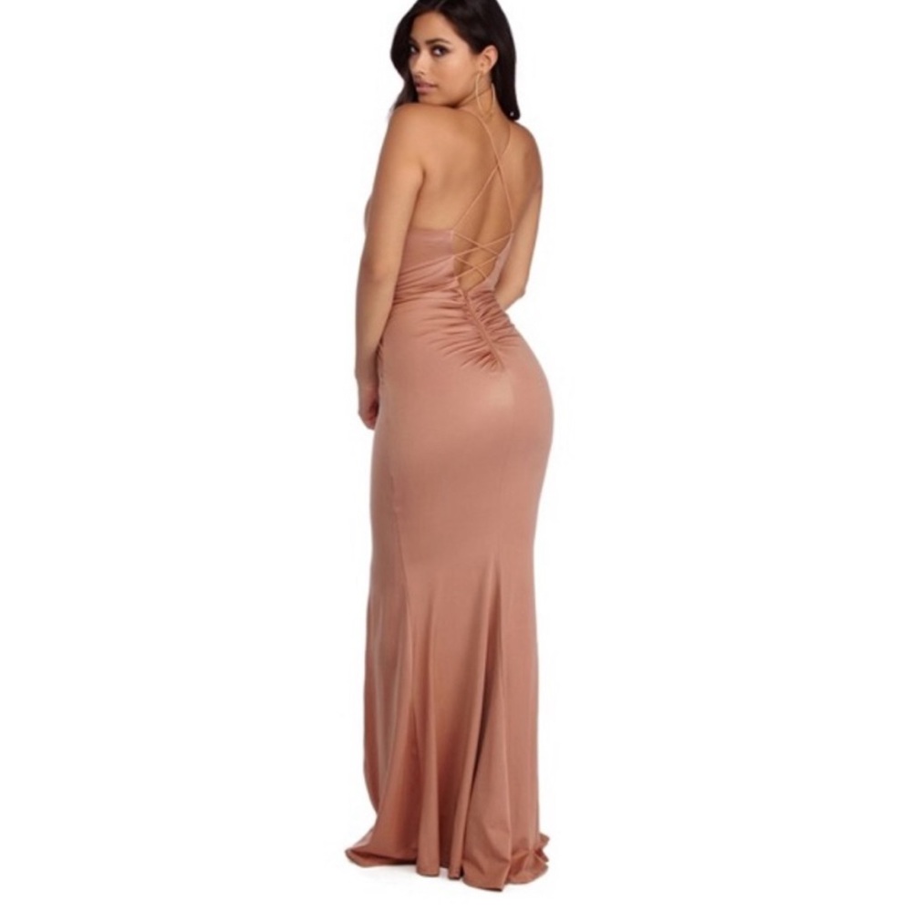 Strappy Rear Ruched Gown - Picture 4 of 5